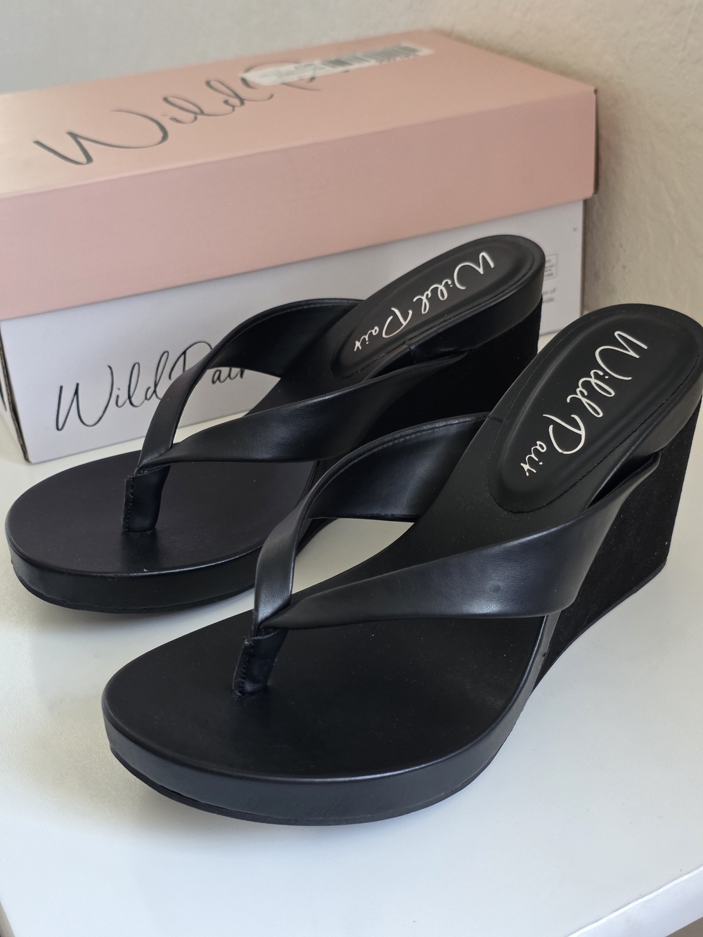 Wild Pair Black Wedge Flip Flop Sandals Size 6 M